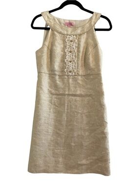 Lilly Pulitzer Jacqueline Cream Gold Sleeveless Shift Dress Size 4